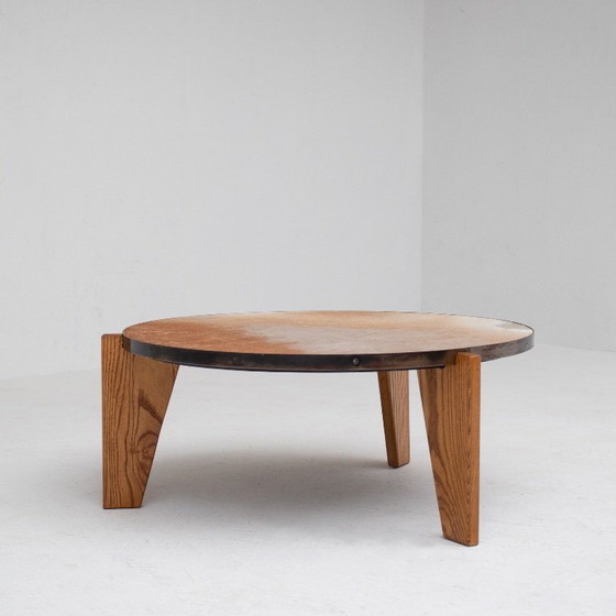 Image 1 of Set of Cowhide Coffee Tables with Wood Base