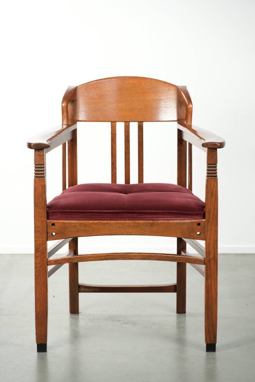 Chaise de salle à manger/chaise d'appoint Schuitema de style Art nouveau/Jugendstil avec revêtement en tissu rouge