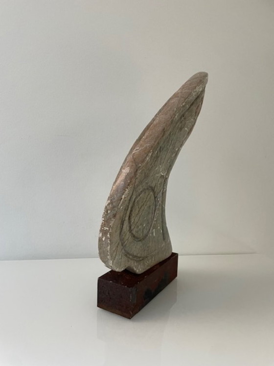 Image 1 of Scultura brutalista in pietra su acciaio Corten