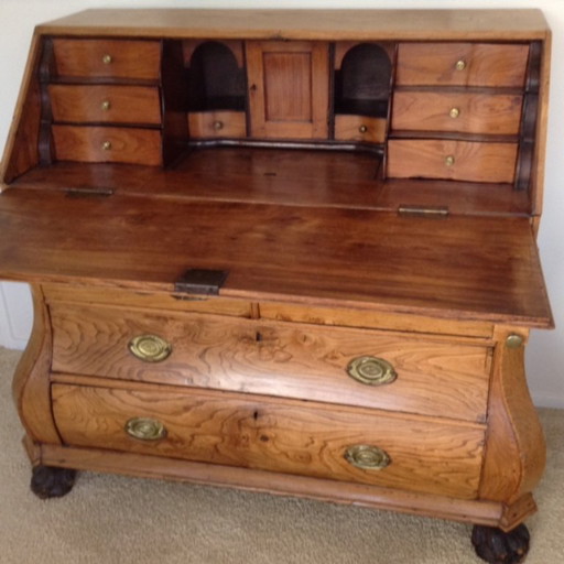 Antique elm Old Dutch desk , single curved