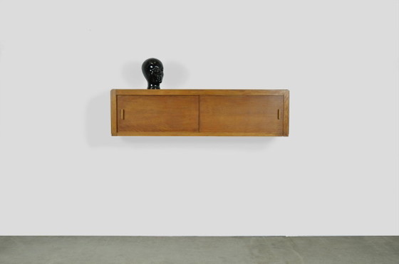 Vintage Mid-Century Wall Cabinet with Sliding Doors, 1960s – Wood (photo 6 of 14)