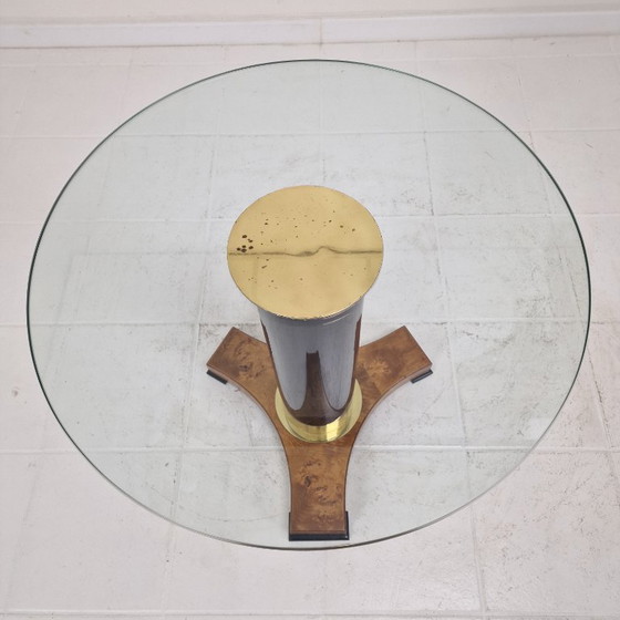 Image 1 of Tavolino postmoderno in vetro, ottone e legno, Germania, anni '80