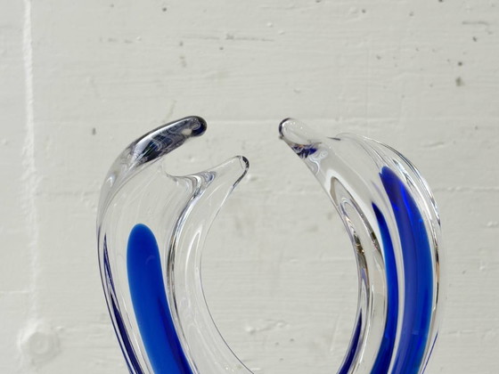 Image 1 of Vase en cristal de Murano à décor bleu, Italie, années 1970