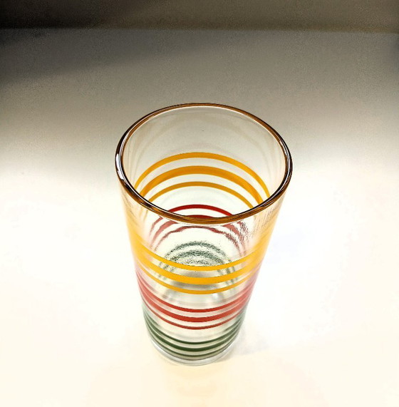 Image 1 of (W006) Lot de 8 verres à rayures Libbey Fiesta Mambo vintage – Splendeur rétro des années 70