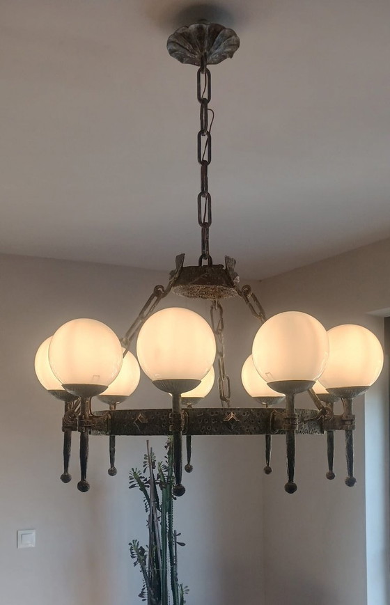 Lampadario Vintage in Ferro Battuto Anni '50 – Iron, Glass (photo 4 of 12)