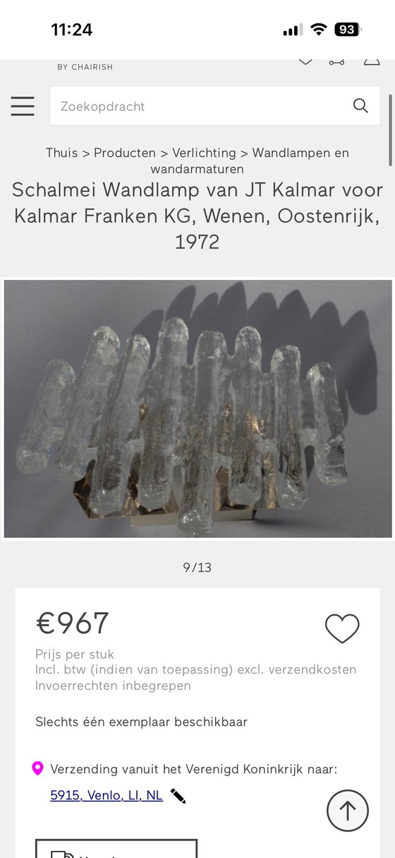 Image 1 of Lampada da parete Schalmei 'Ice Block' di Julius Theodor Kalmar per Kalmar, Austria – 1972