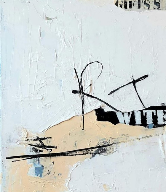Original Acrylic Painting Contemporary Art Minimalism White Paint on Newspaper – Paintings & Drawings, Canvas (photo 4 of 7)
