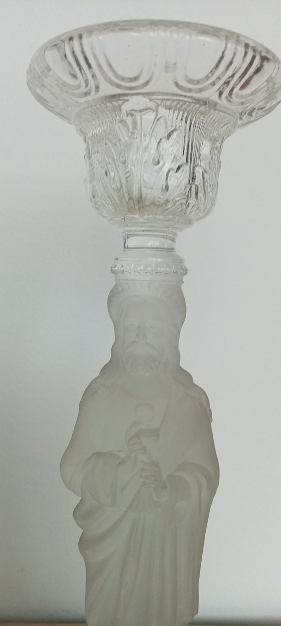 Image 1 of Kerzenhalter aus gepresstem, mattiertem Glas, Schutzpatron