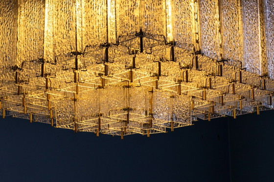 Image 1 of Lampada da soffitto Bohemian in vetro testurizzato e ottone, anni '60