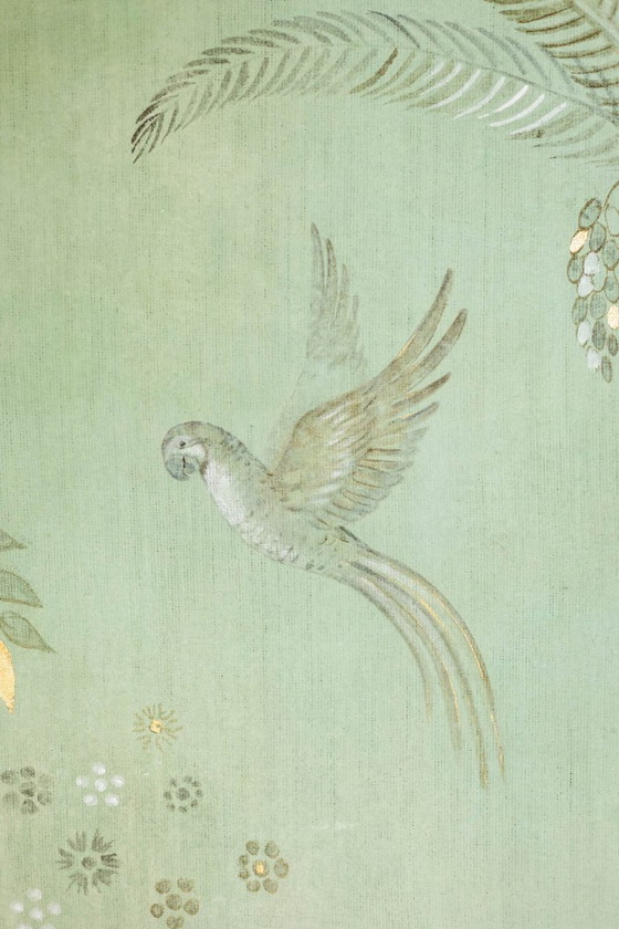 Image 1 of Painted canvas, or decorative panel, Parrots and bird. Contemporary.
