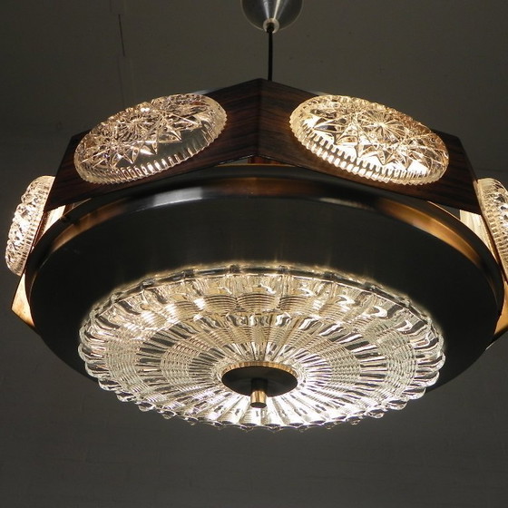 Image 1 of Vintage Lakro hanglamp met 9 ovalen glasplaatjes en 1 ronde glasplaat, jaren 70