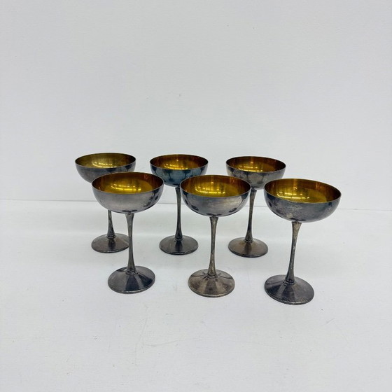 Image 1 of Set of 6 brass silver plated champagne coupes , 1970s Italy