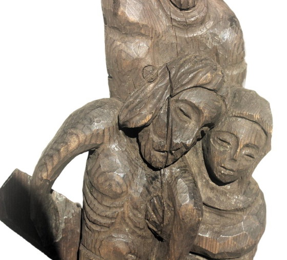 Sculpture religieuse antique en bois - 1900 - 1950, Marron, Rustic (photo 9 sur 10)