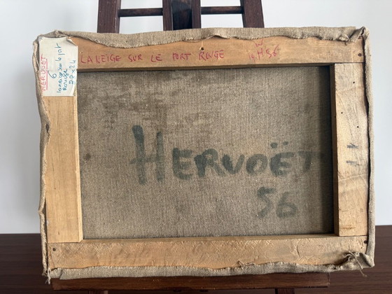 Abstract Oil Painting on Canvas, 1956, Signed Hervoët – Paintings & Drawings, Wood (photo 7 of 7)