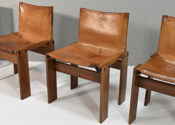 Image 1 of 4x Chaises Monk en cuir cognac par Afra & Tobia Scarpa pour Molteni, Italie 1974
