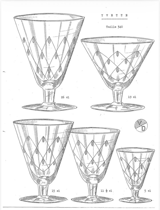 Vasos Doyen “Yvette” – Juego de seis vasos. Bélgica, época Art Déco, circa 1930. – Vasos y jarras, Crystal (photo 13 of 15)