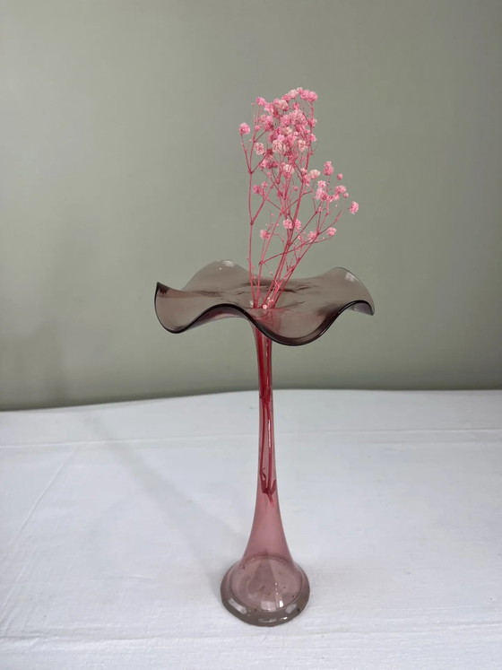 Soliflore rosa fumé con corolla ondulata, Vasi, Cristallo, Vetro, Vintage (foto 4 di 8)