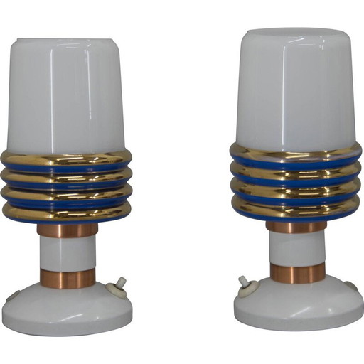 Pair of vintage glass and metal table lamps, Czechoslovakia 1970