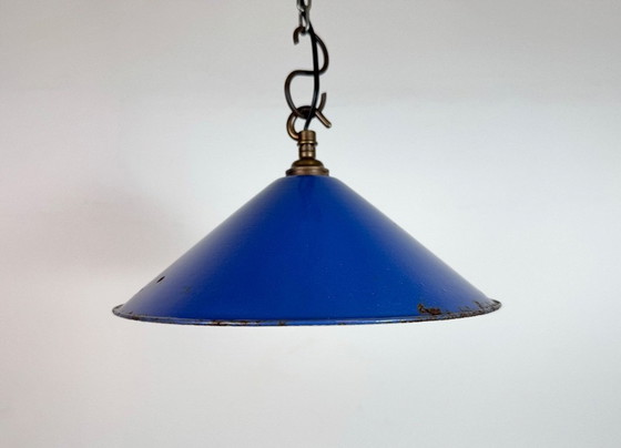 Image 1 of Lampada a sospensione industriale in smalto blu, anni '50