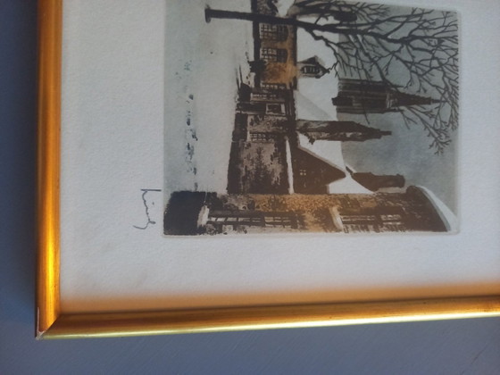 Original Etching Roger Hebbelinck - Bruges / Brugge Begijnhof (Framed) – Kunst, Glass, Paper (photo 5 of 5)