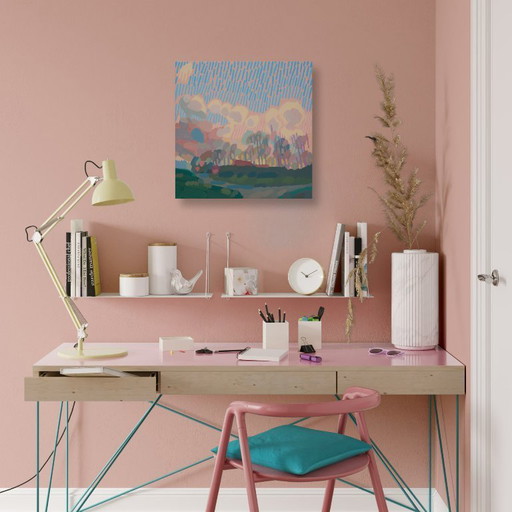 Painting of sun clouds, hand-painted unique piece, nature, landscape painting, sky, acrylic painting 40x40cm