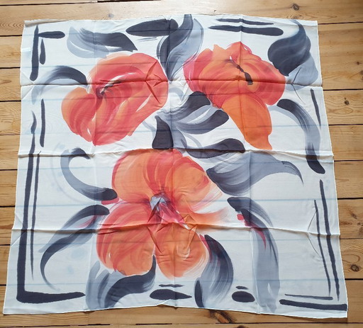 Christian Martin signed silk chiffon square, new in original hand-painted pouch