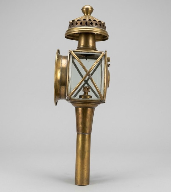 Lanterna Antica in Ottone, Kutschenlampe, Oggetti decorativi, Vetro, Dorato, Vintage (foto 3 di 6)