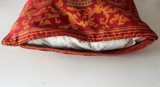 Image 1 of Prachtig Apelt sierkussen brokaat donkerrood/oranje goud sierkussen