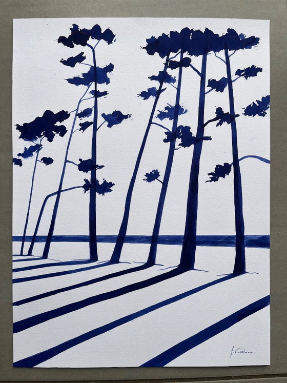 Inchiostro su carta incorniciata 40x30cm, Dipinti e disegni, Blu, Modern (foto 5 di 6)