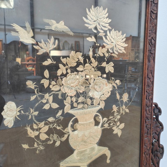 Image 1 of Paravent de cheminée ancien asiatique en bois, paravent décoratif