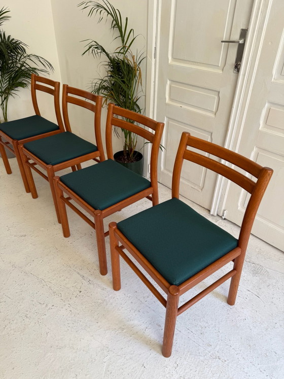 4 Scandinavian solid teak Dining chairs, Textile, Wood, Brown (photo 7 of 9)