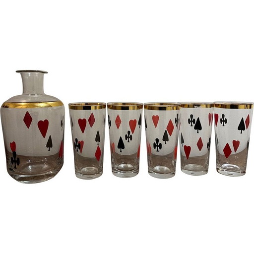 Ensemble de carafes et de verres vintage, 1950