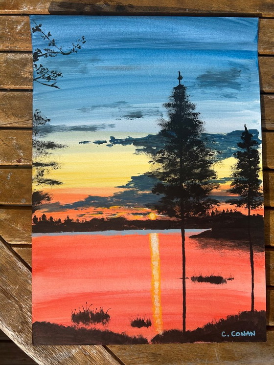 Acrylic 40 x 30 cm twilight on the lake – Fabriano, Wall decoration, Paper (photo 2 of 10)
