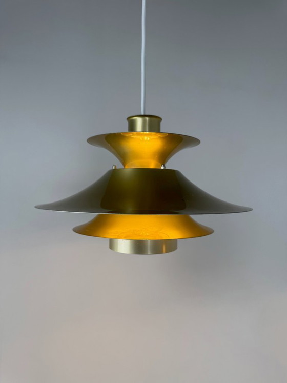 Pair of Model 4108 Pendant Lamps, Lyfa, Denmark, c. 1970s-1980s, Metal, Gold, Mid Century Modern (photo 6 of 13)