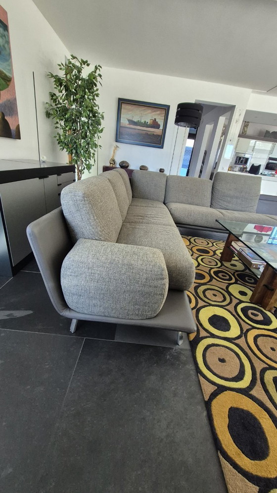 Image 1 of Leolux Paleta hoekbank combinatie leer/stof