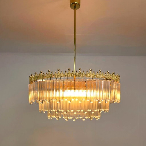 Xl kroonluchter mid century geperst glas met messing Hollywood regency glam