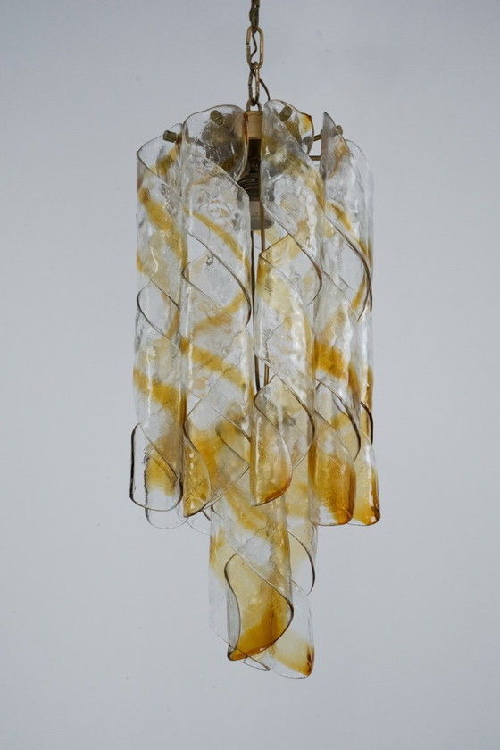 Image 1 of Een paar vintage Torciglione Murano glazen kroonluchters van Mazzega. Italië, jaren 70.