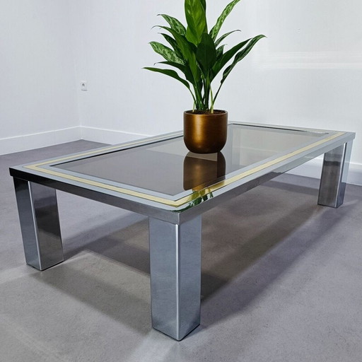 Dewulf Belgochrome Vintage Couchtisch in Gold und Chrom mit Rauchglas