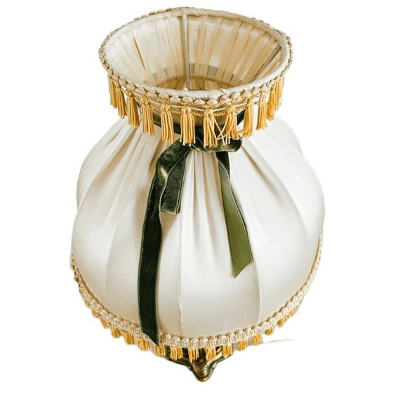 Vintage Italian Table Lamp Brass Baroque Rococo Umbrella Shade 1950s – Silk (photo 4 of 5)