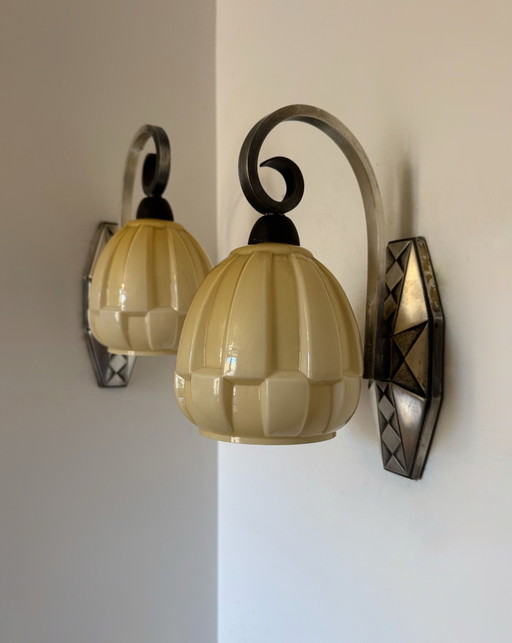Appliques Art Déco bronze argenté Peuch & Besse