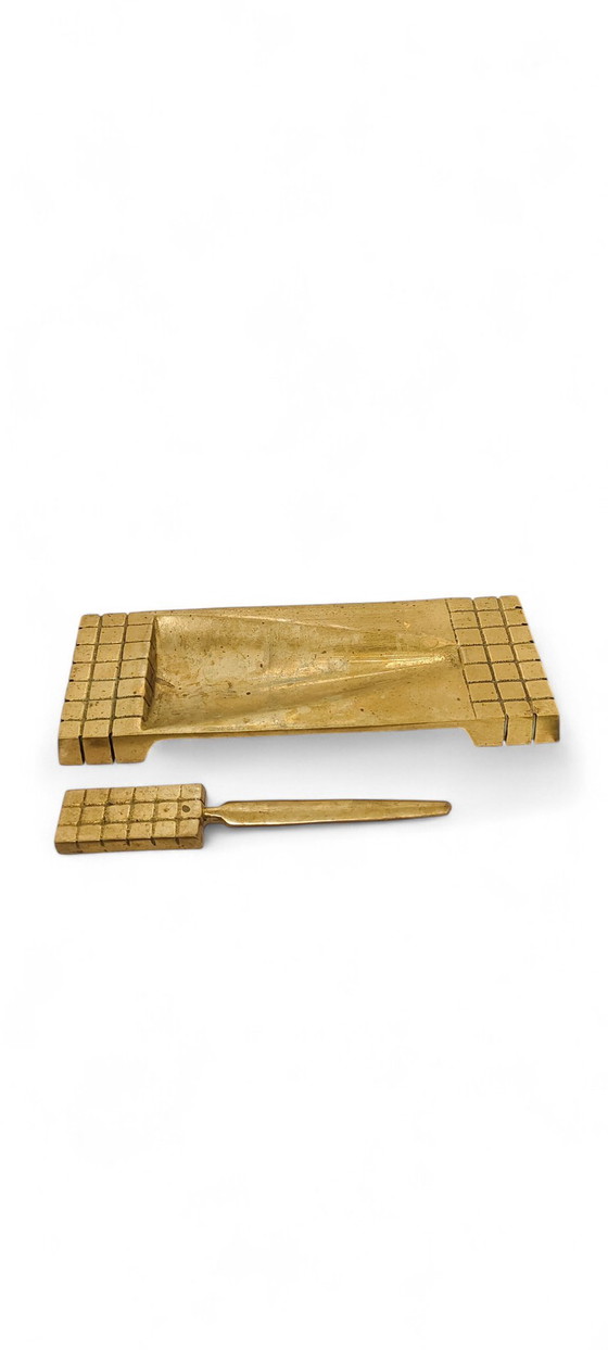 Image 1 of Brutalist Brass Desk Set 1960s – Sculptural Mid-Century Design, Style of Luigi Stefan Varga Office