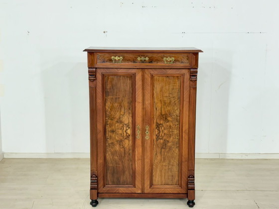 Image 1 of Beautiful antique Gründerzeit (late 19th-century) vertiko chest of drawers circa 1900 – elegant walnut veneer & brass fittings