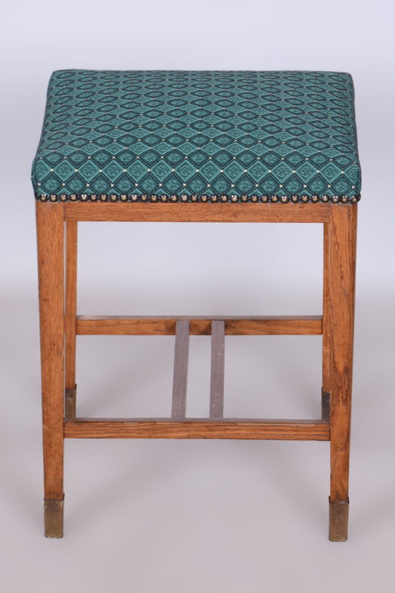 Restored Art Deco Stool, New Upholstery, Revived Polish, Oak, Czech, 1930s – Textile, Wood (photo 5 of 7)