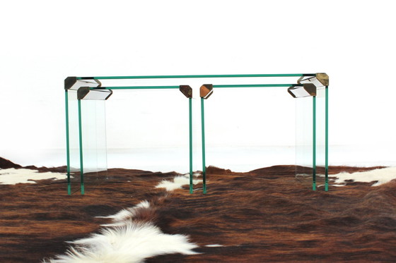 Image 1 of As New! Gallotti & Radice T35 R Coffee Table Set, Gold Edition, Set of Tables, Italy 1975, Crystal Glass
