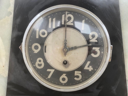 Art Deco Onyx Mantel Clock Set – 3-piece set – ca. 1930