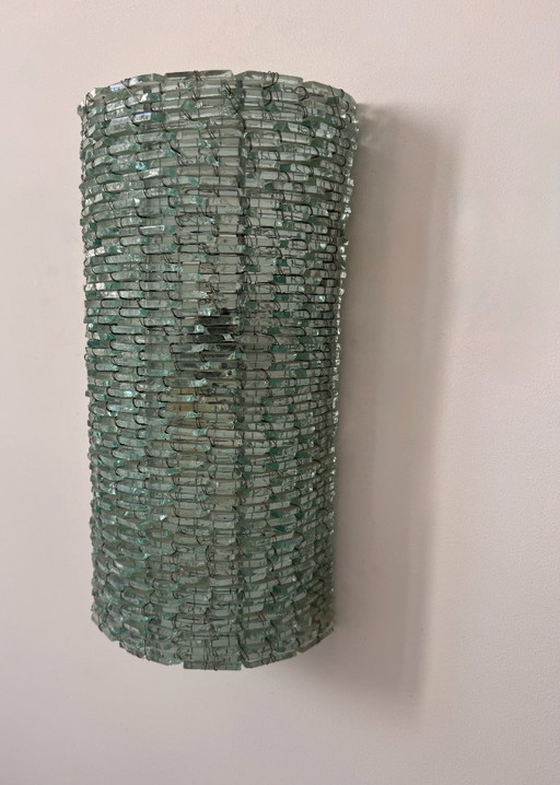Vintage XL Wandlamp glas en metaal, Frankrijk 1960