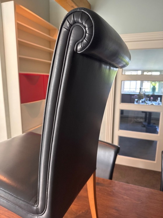 Image 1 of 4 Poltra Frau blauw lederen eetkamerstoelen