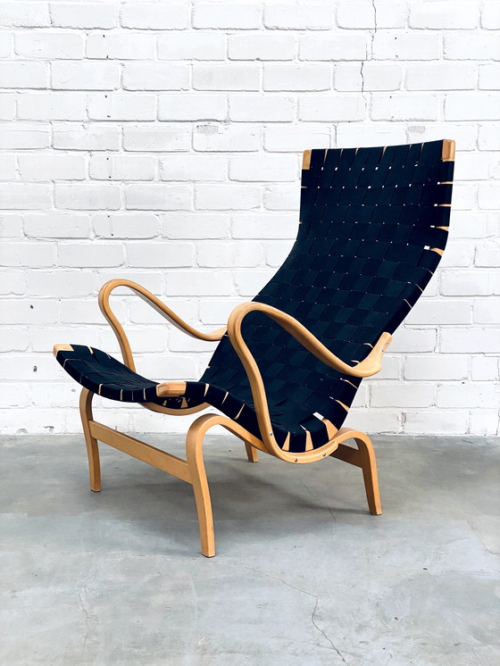 Image 1 of Bruno Mathsson | Set Of Vintage Lounge Chair With Ottoman | Pernilla Series | Black Canvas