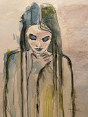 Aquarel ingelijst met passe-partout in antiek lijstje A4formaat titel:”Maak  Ruimte Voor Je Hart”