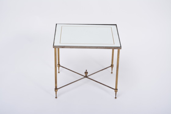 Image 1 of Hollywood Regency Brass and Glass Nesting Tables in the Style of Maison Jansen, Set of 3